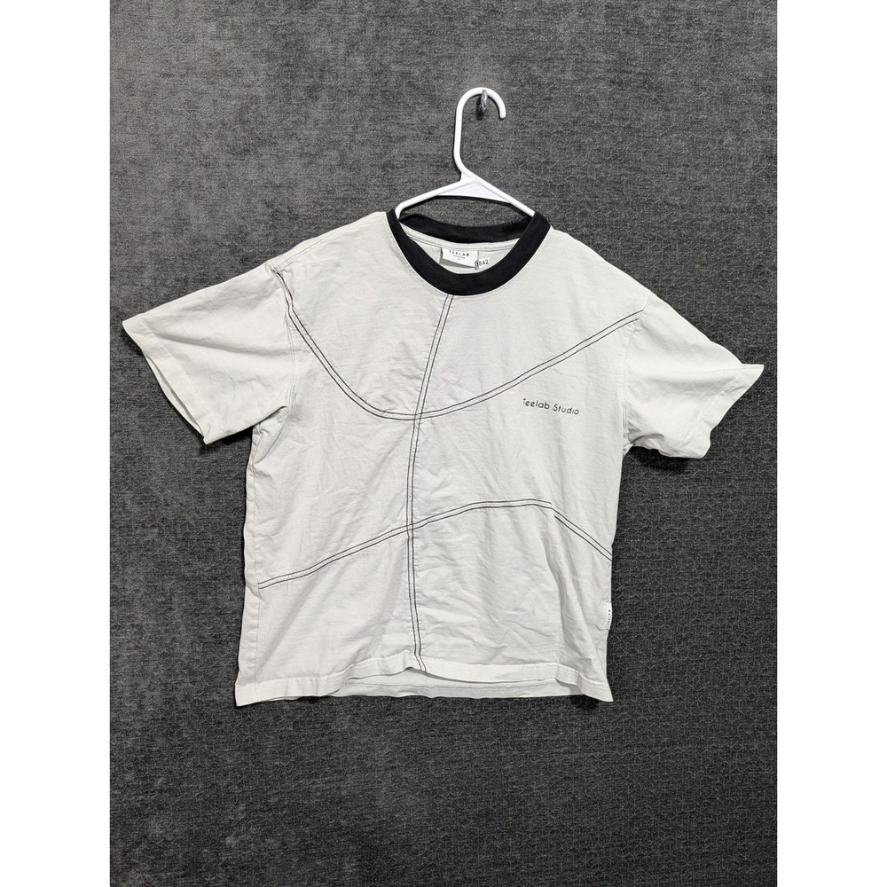 Teelab Studio Mens Medium Grey Contrast Stitch Short Sleeve T-Shirt Crew Neck